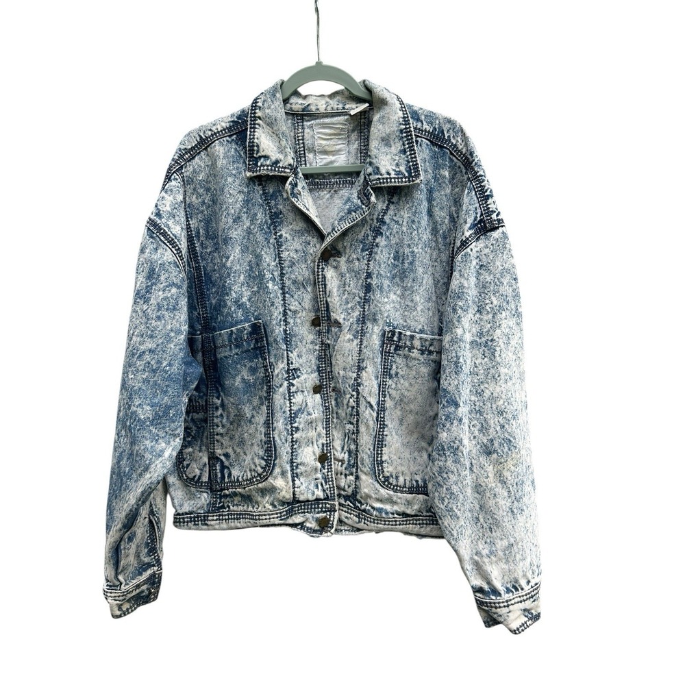 Vintage Blue Zone Denim Jacket Mens XL Blue Jean Stone Wash 80s 90s Bomber